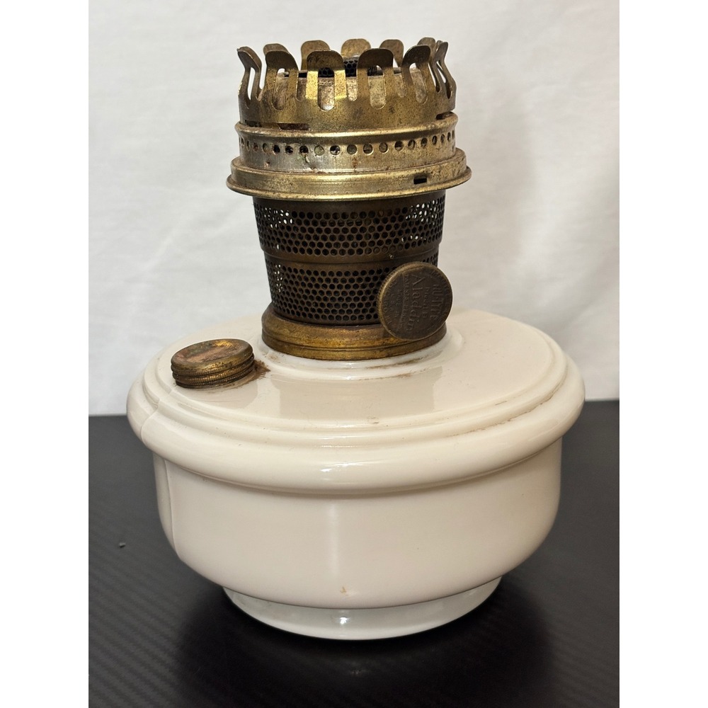 Vintage Aladdin Nu-Type Model B White Alacite Glass Kerosene Oil Lamp Base Brass